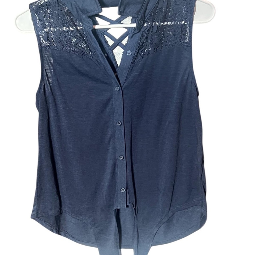 No Boundaries Blue Sleeveless Button Down Blouse